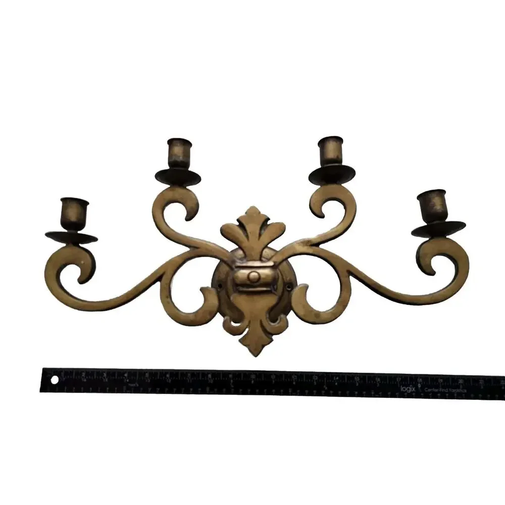 Brass Wall Sconce Candle Holder 4 Arm Vintage Antique 18 X 10